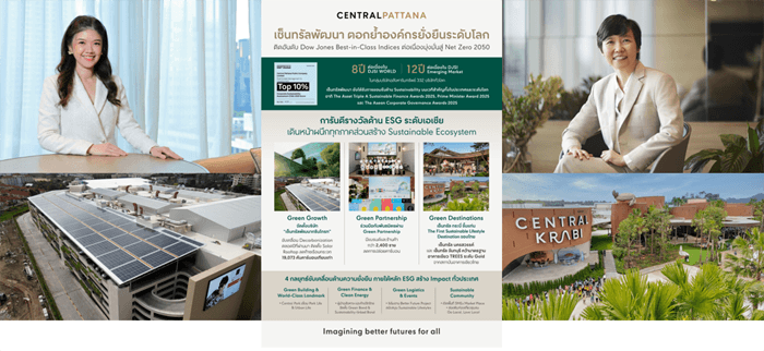 เซ็นทรัลพัฒนา ตอกย้ำองค์กรยั่งยืนระดับโลก ติดอันดับ Dow Jones Best-in-Class Indices ต่อเนื่อง พร้อมการันตีด้วยรางวัลด้าน ESG ระดับเอเชีย เดินหน้าผนึกทุกภาคส่วนสร้าง Sustainable Ecosystem